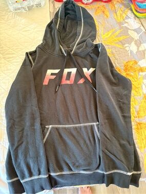 Fox Black Hoodie with Red-White Gradient FOX Logo